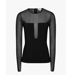 Lily Plunge Semi-Sheer Top, Black